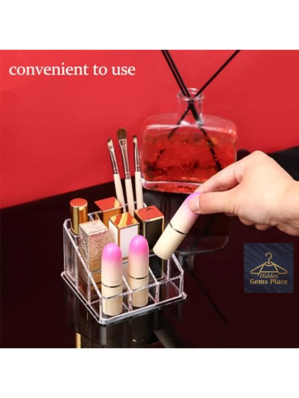 Clear Acrylic Lipstick Organizer with 9 Slots, Cosmetic Display Case
